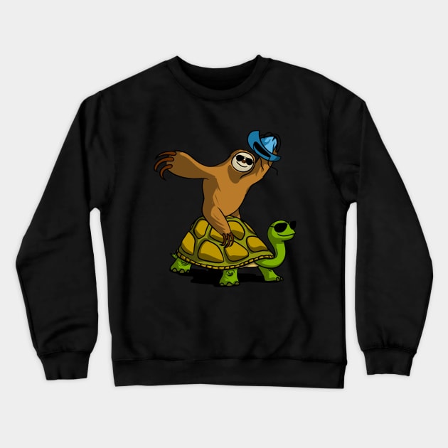 Sloth Riding Turtle Crewneck Sweatshirt by underheaven